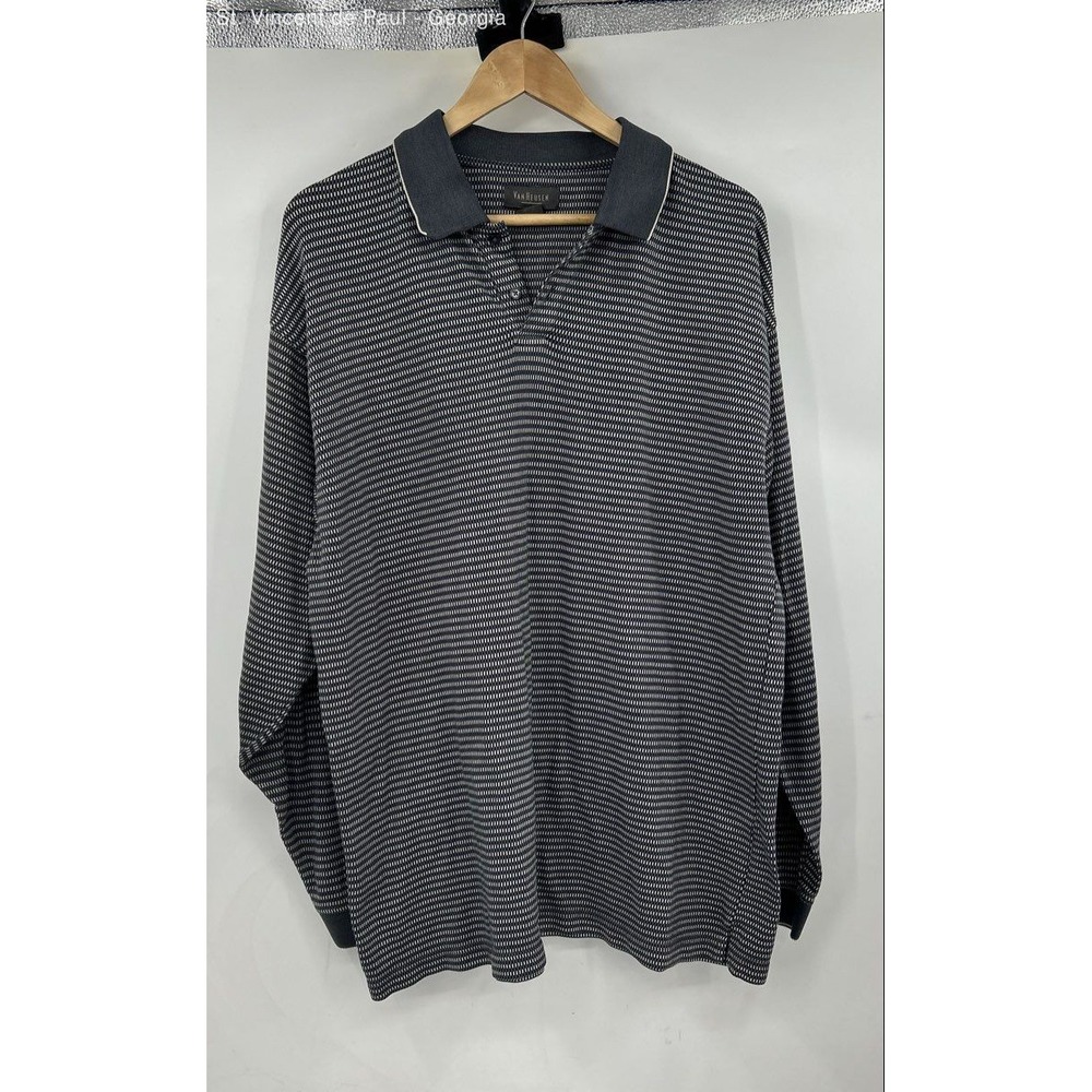 Van Heusen Long Sleeve Checkered Polo Shirt Men's XL Black